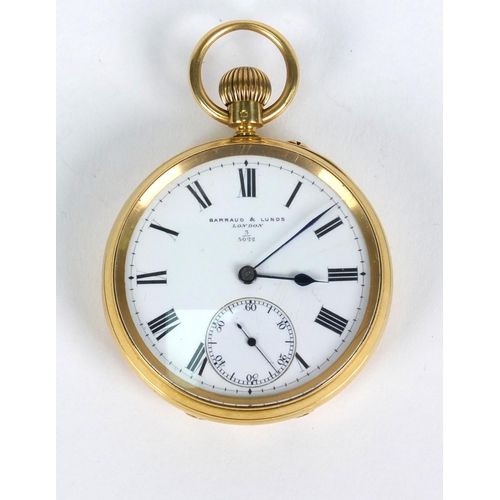 1287 - Barraud & Lunds 18ct gold gentleman's open faced pocket watch, 4.8cm diameter, approximate weight 96... 