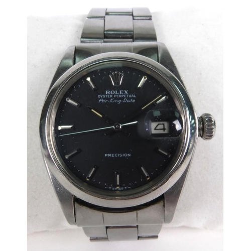 1275 - Rolex Oyster Perpetual Air-King-Date stainless steel gentleman's wristwatch with black dial, numbere... 