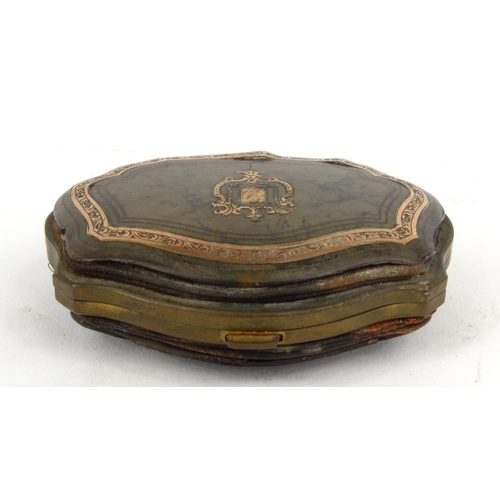 192 - Victorian tortoiseshell gold metal piquéware lady's purse, 7cm diameter