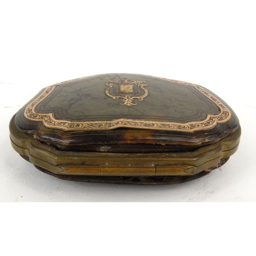 192 - Victorian tortoiseshell gold metal piquéware lady's purse, 7cm diameter