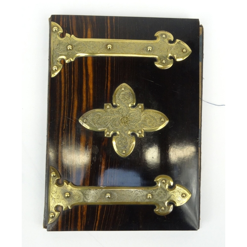 66 - Victorian wooden coromandel brass bound blotter, 30cm x 21cm