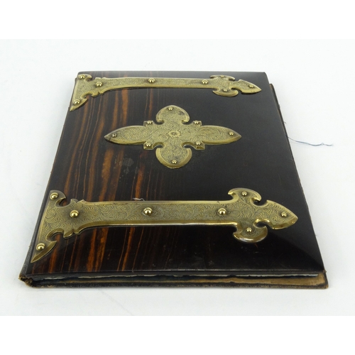 66 - Victorian wooden coromandel brass bound blotter, 30cm x 21cm