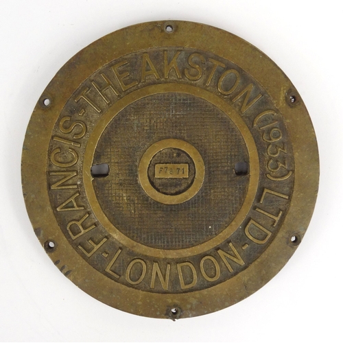 240 - Railway interest bronze plate, Francis Theakston London Ltd 1933, numbered F7971, 30cm diameter