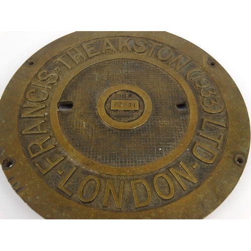 240 - Railway interest bronze plate, Francis Theakston London Ltd 1933, numbered F7971, 30cm diameter