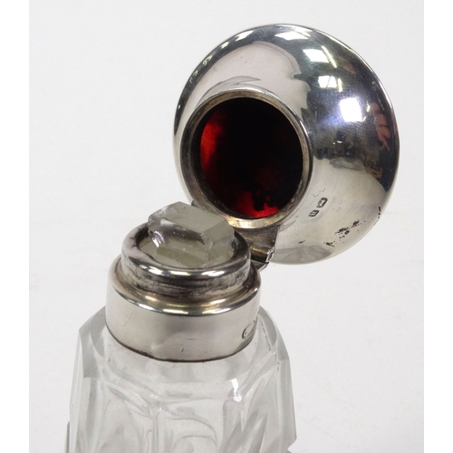 211 - Floral cut glass scent bottle with silver and tortoiseshell lid, London 1916-17, 10.5cm high