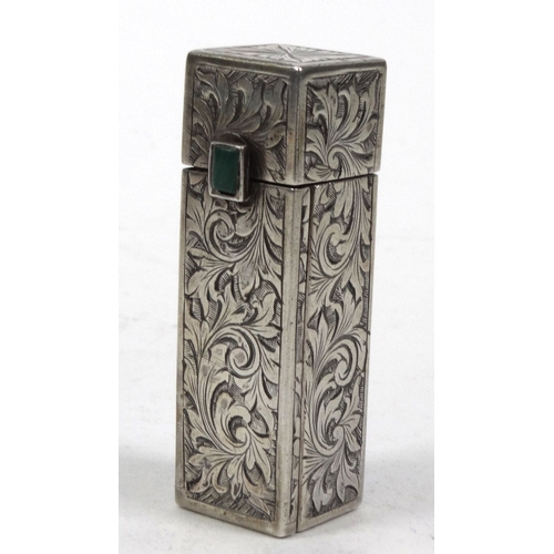 202 - 800 grade silver lipstick case with malachite button, 6cm high