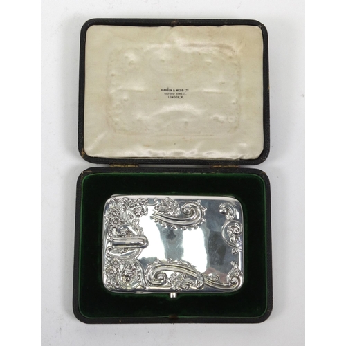 189 - Mappin & Webb silver card case with fitted leather interior, Birmingham 1901-02, 10.5cm long, housed... 