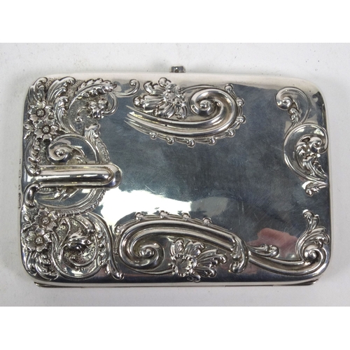 189 - Mappin & Webb silver card case with fitted leather interior, Birmingham 1901-02, 10.5cm long, housed... 