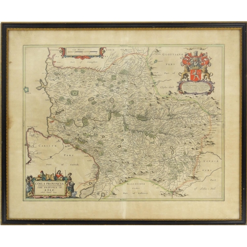 278 - Coloured antique map of The Province of Kyle, mounted in a frame, 69cm x 59cm including the frame