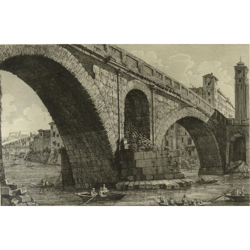 1438 - Luigi Rossini - Black and white etching, views of Rome, Ponte Fabrizio, mounted and gilt framed, 56c... 