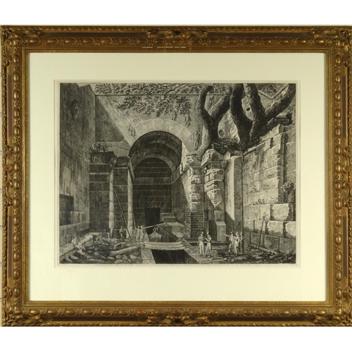 1437 - Luigi Rossini - Black and white etching, views of Rome, Seminario, mounted and gilt framed, 61cm x 4... 