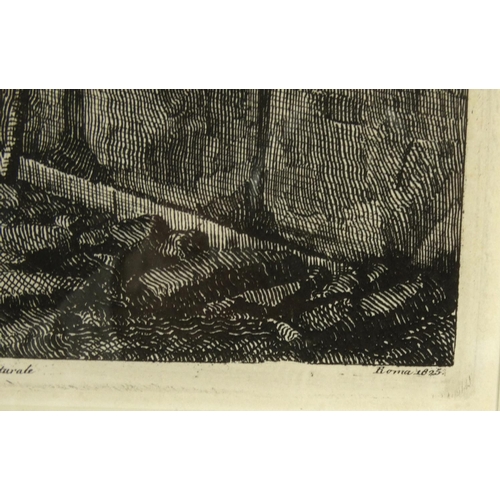 1437 - Luigi Rossini - Black and white etching, views of Rome, Seminario, mounted and gilt framed, 61cm x 4... 