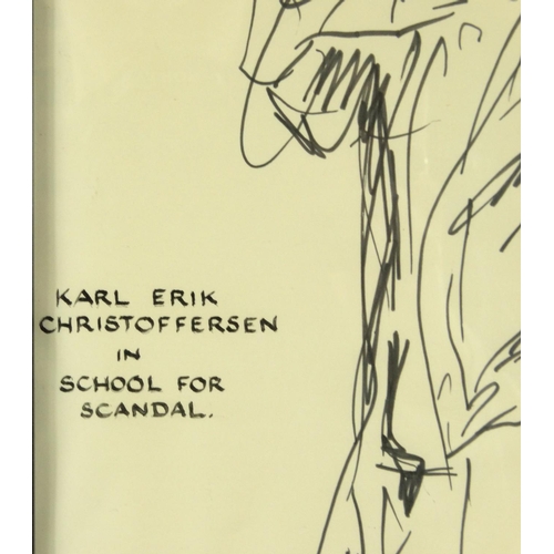 1346 - Karl Erik Christoffersen - Three ink caricatures - School for Scandal, Betty Gloucester and Ollie Wa... 