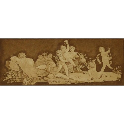 222 - F. Bartolozzi engraving of putti at play, mounted and framed, 30cm x 12cm excluding the mount and fr... 