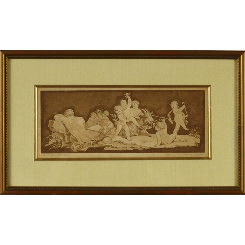 222 - F. Bartolozzi engraving of putti at play, mounted and framed, 30cm x 12cm excluding the mount and fr... 