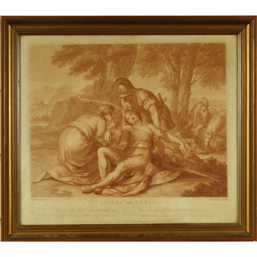 224 - Two F. Bartolozzi engravings - one titled 'Tancred and Erminia', both framed, the larger 30cm x 26cm... 