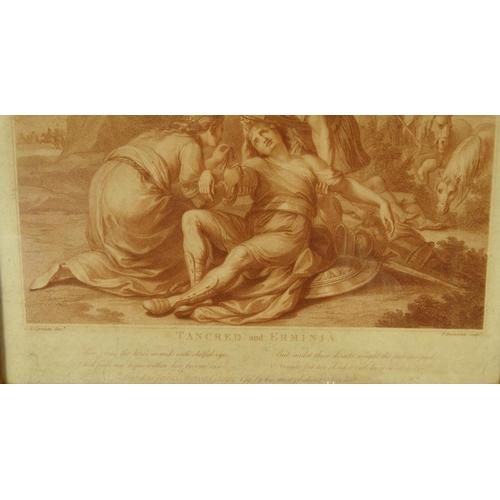 224 - Two F. Bartolozzi engravings - one titled 'Tancred and Erminia', both framed, the larger 30cm x 26cm... 