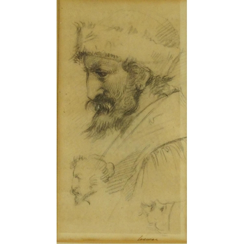 1336 - Charcoal sketch of a bearded gentleman, bearing an indistinct signature, mounted and framed, 22cm x ... 