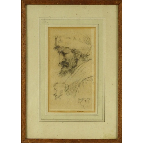 1336 - Charcoal sketch of a bearded gentleman, bearing an indistinct signature, mounted and framed, 22cm x ... 