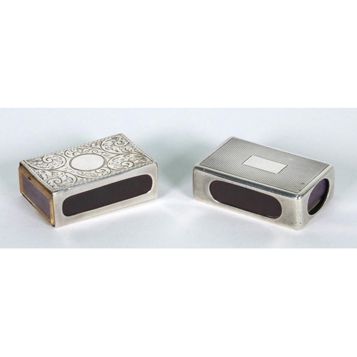 116 - Two silver matchbox cases with engine turned and floral chased decoration, 4.5cm long