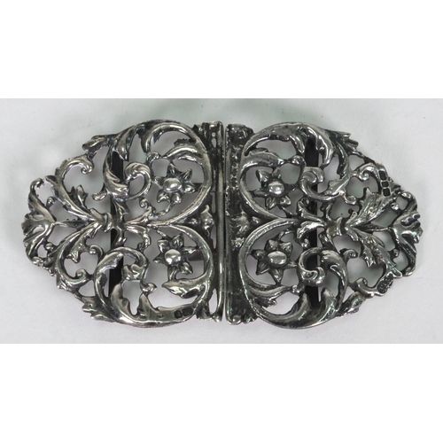 187 - Silver belt buckle with floral decoration, Birmingham hallmarked, 9cm long