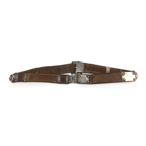 185 - Victorian lady's silver mounted leather belt, London 1882, 69cm long