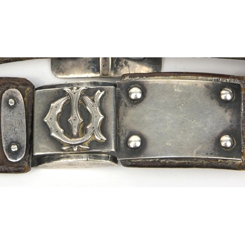 185 - Victorian lady's silver mounted leather belt, London 1882, 69cm long