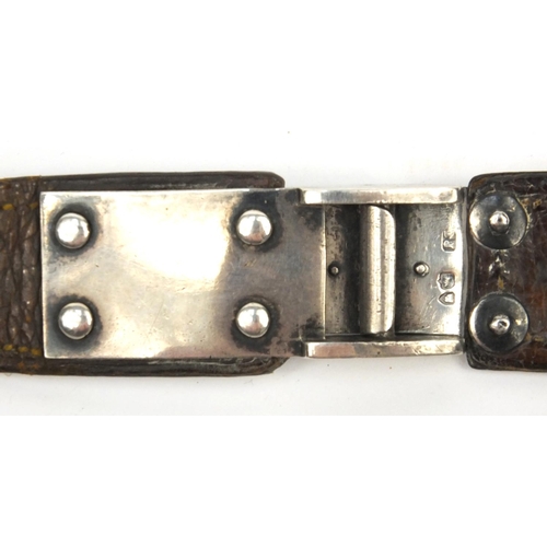 185 - Victorian lady's silver mounted leather belt, London 1882, 69cm long