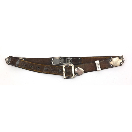 185 - Victorian lady's silver mounted leather belt, London 1882, 69cm long