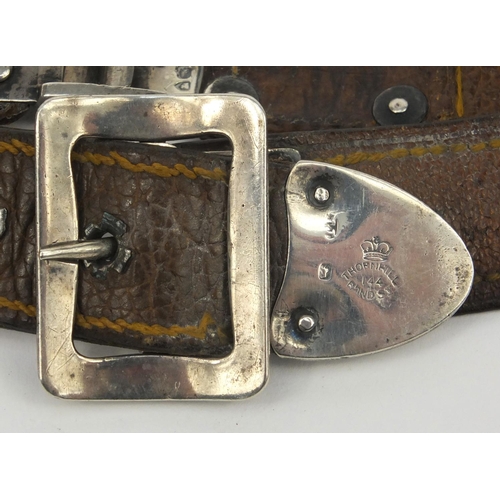 185 - Victorian lady's silver mounted leather belt, London 1882, 69cm long