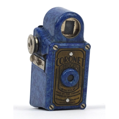 253 - Blue Coronet Midget camera, 6.5cm high