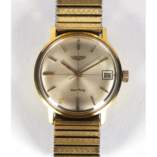 1282 - Longines Surfing gold coloured metal gentleman's wristwatch, 3.5cm diameter