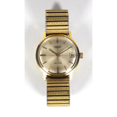 1282 - Longines Surfing gold coloured metal gentleman's wristwatch, 3.5cm diameter