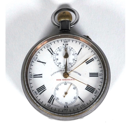 1296 - Fattorini & Sons gun metal stopwatch, 5.2cm diameter, approximate weight 107.5g