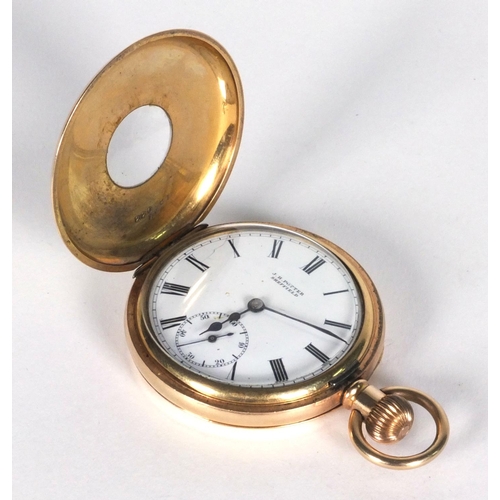 1290 - J.H. Potter gold plated gentleman's half hunter pocket watch, 5.2cm diameter