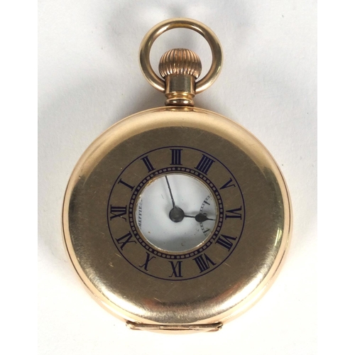 1290 - J.H. Potter gold plated gentleman's half hunter pocket watch, 5.2cm diameter