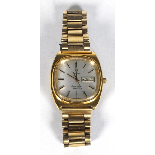 1277 - Omega Seamaster gold plated gentleman's quartz wristwatch, numbered 1345 to movement