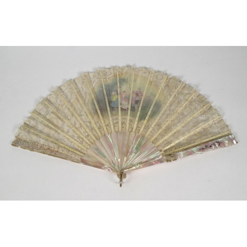 164 - Selection of lady's fans including ostrich fan, mother of pearl and a boxed hand painted mother of p... 