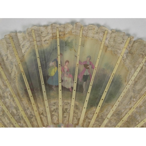 164 - Selection of lady's fans including ostrich fan, mother of pearl and a boxed hand painted mother of p... 