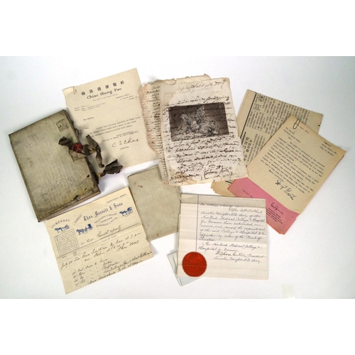 276 - Assorted antique documents including letters, Chinese letter, letter from The Southern Daily Echo, e... 