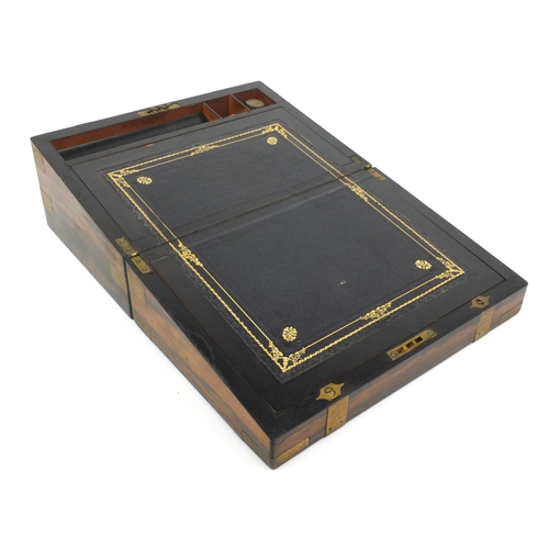 71 - Victorian coromandel brass bound writing slope, 35cm x 24cm