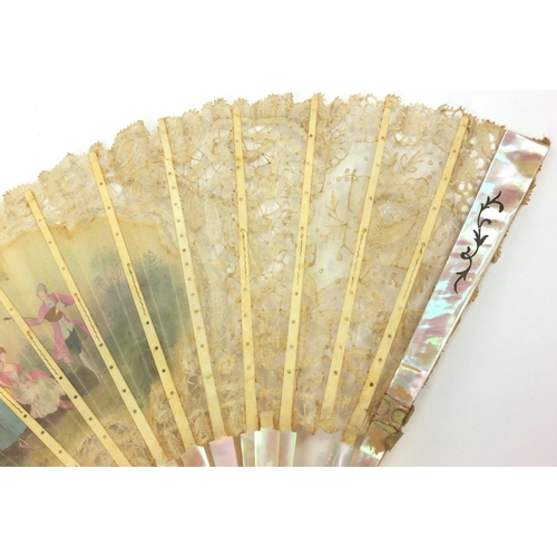 164 - Selection of lady's fans including ostrich fan, mother of pearl and a boxed hand painted mother of p... 