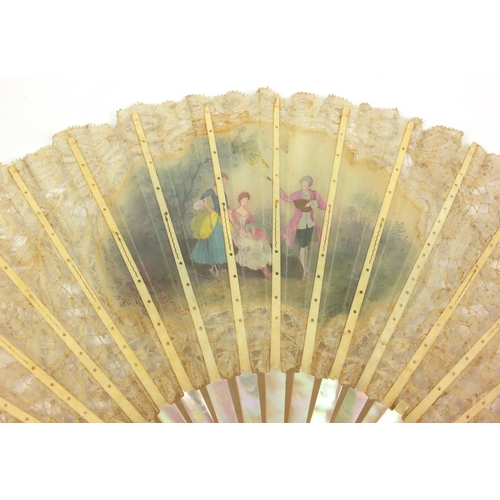 164 - Selection of lady's fans including ostrich fan, mother of pearl and a boxed hand painted mother of p... 