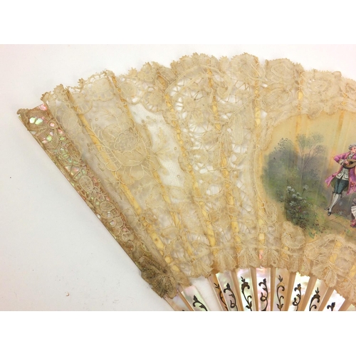 164 - Selection of lady's fans including ostrich fan, mother of pearl and a boxed hand painted mother of p... 