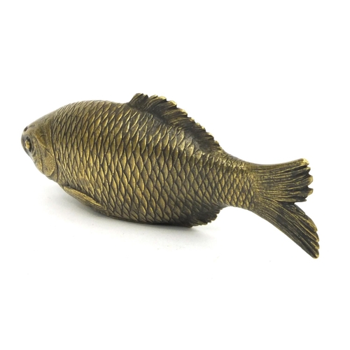 50 - Victorian bronze fish paperweight, 12cm diameter
