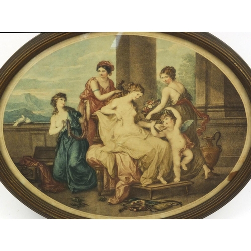 223 - Bartolozzi coloured engraving of The Toilet of Venus after Kauffmann, housed in a gilt frame, 35cm d... 