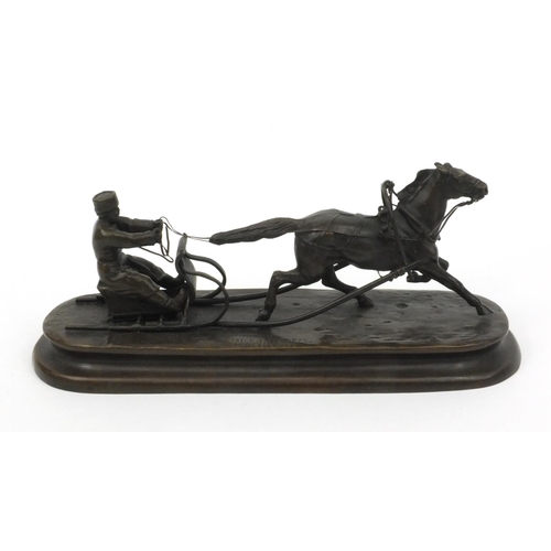 6 - Russian bronze model of a horse and sleigh signed C. Metepbypprb?, 23cm high