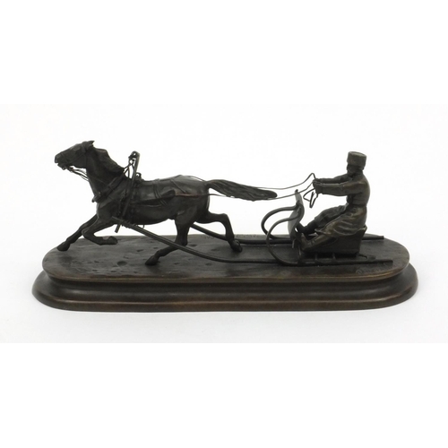 6 - Russian bronze model of a horse and sleigh signed C. Metepbypprb?, 23cm high