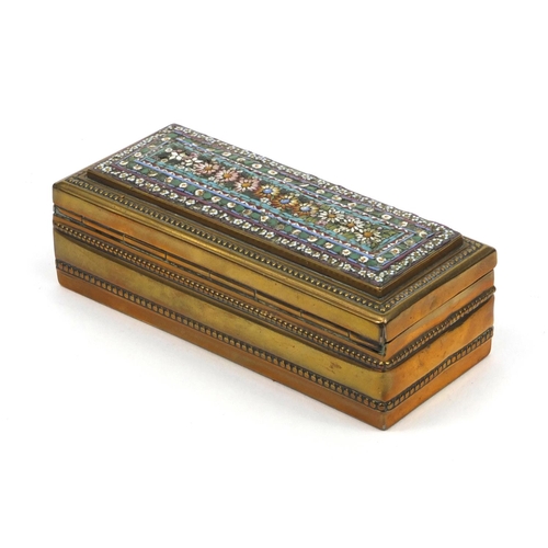 118 - Victorian brass micromosaic box, brass green marble abacus and a circular Lord Nelson brass tobacco ... 