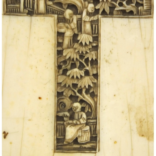 615 - Oriental Chinese ivory card case carved with panels of figures, 9.5cm x 5.5cm